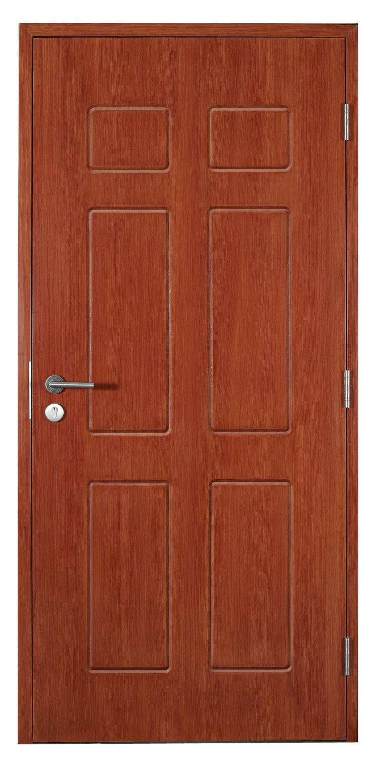 Six Panel Embossed Wood Grain Finish Steel Doors Wood Textured Steel